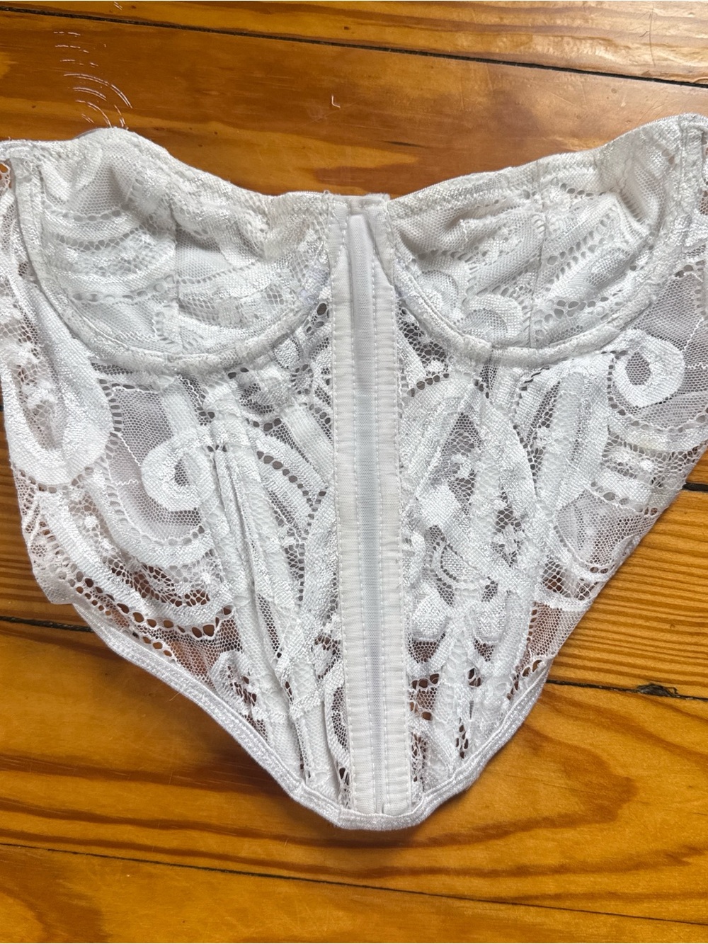 White Lace Strapless Bustier with Front Hook Closure - Women's Intimates